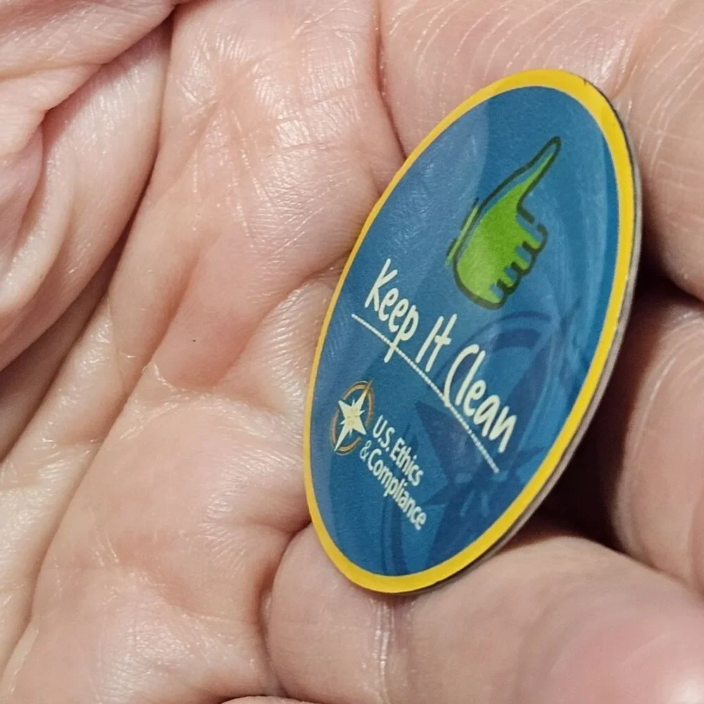 Walmart Keep It Clean U.S. Ethics & Compliance Lapel Pin Silver Tone Blue Yellow